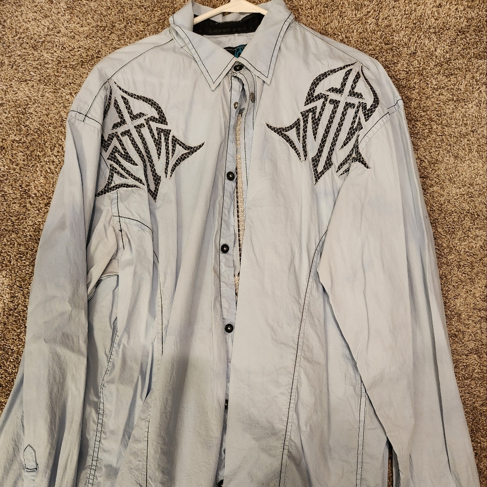 Tribal Embroidered Button-Up Shirt by roar